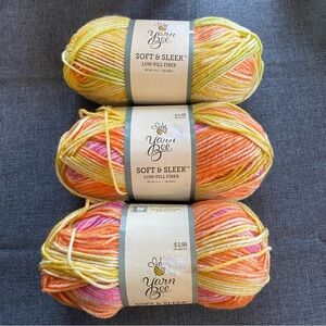 3 Yarn Bee Soft & Sleek Low Pill Fiber Rainbow Stripe Yarn